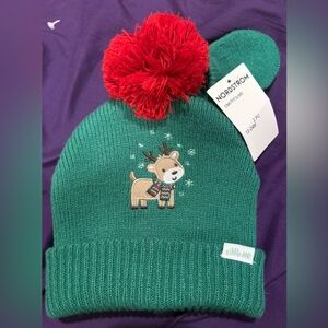 Kids Green and Red Winter Hat and Mittens Set